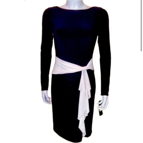Lauren Ralph Lauren Dresses & Skirts - Lauren Ralph Lauren Knit Dress with Sash in Black/Cream Women’s 14W
